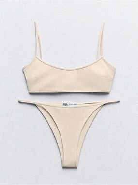 Zara Neutral Cream Scoop Bikini Set